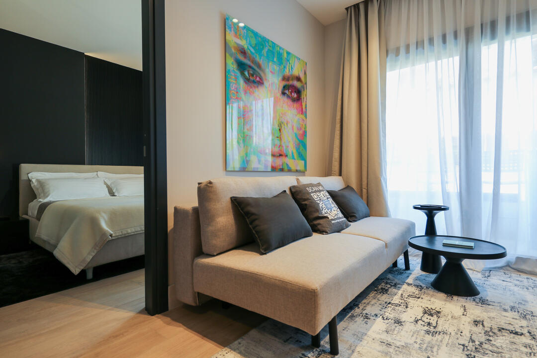 Living area with sofa bed